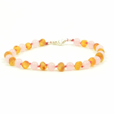 Adjustable Unpolished Honey Amber And Rose Quartz  Anklet / Bracelet